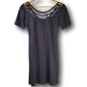 AKIRA Cage Top Short Sleeve Mini Sheath Dress Blaxk Size Medium